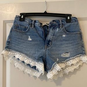 Free People Lace Trim Denim Shorts